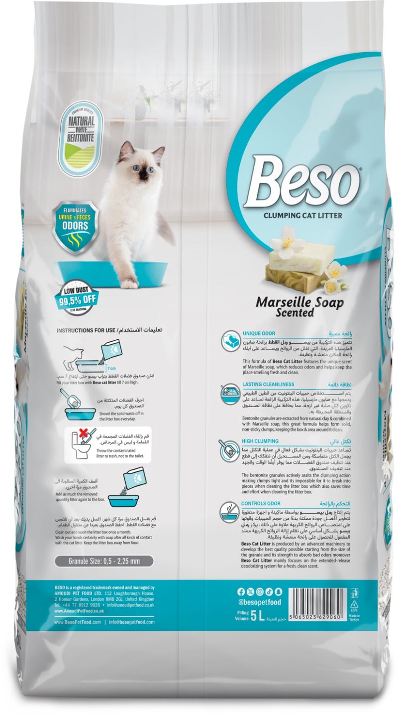 Beso Clumping Cat Litter Marseille Soap Scented 5L , Premium Odor Control, Fast Clumping & Dust-Free - Image 2